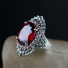 Ms. thai anel de dedo retrô de prata 925, prata esterlina embutida, diamante vermelho, palácio nobre 2024 - compre barato