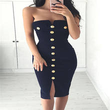 Women Sexy Bodycon Off Shoulder Pencil Dresses Ladies Party Button Slim Dress Strapless Navy Blue Bandage Strapless Size 6 - 14 2024 - buy cheap