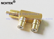 NCHTEK RCA AV Audio Splitter Plug 1 Male to Dual RCA Female Jack Right Angle F Adapter Connector, Gold/Free shipping/2PCS 2024 - buy cheap