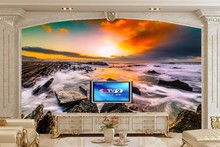 Custom large murals,Sunrises and sunsets Sea Stones Nature wallpapers ,living room sofa TV wall bedroom wall scenery wallpaper 2024 - buy cheap