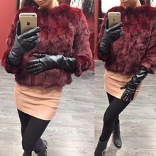 Ethel Anderson Real Rabbit Fur Coat Women's Floral Jacket 3/4 Sleeve Outwear Winter Warm Short Style Plush Overcoat 2024 - buy cheap