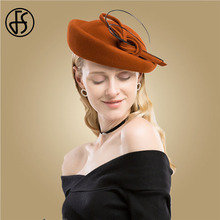 Chapéu fedora fs elegante, chapéu para mulheres de lã laranja com caixa de pílulas, chapéus vintage para casamento, estilo preto, para igreja, coquetel 2024 - compre barato