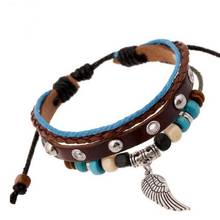 Summer Style Charm Cute Angel Wing Pendant Bracelets Wristband Multilayer Leather Strap Bracelets Punk Women Woven Rope Jewelry 2024 - buy cheap