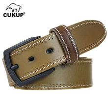 CUKUP Men's Top Quality Solid Green Cow Skin Leather Belts Black Pin Buckle Metal Man Casual Styles Jeans Belt for Men NCK298 2024 - buy cheap