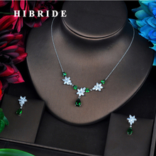 HIBRIDE, известный дизайн, блестящий AAA зеленый кубический циркон, свадебные женские комплекты ювелирных изделий для невесты, комплекты с ожерельем, платья, аксессуары, N-534 2024 - купить недорого
