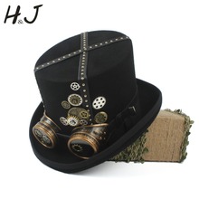 15CM Black Steampunk Top Hat For Women Men Wool Fedora Punk Glasses Gear Millinery Goggles Party Cosplay Cap 4 Size 2024 - buy cheap