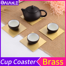 Tea Cup Coaster Brass Gold Placemat Hot Coffee Milk Cup Mats Square Waterproof Drink Mug Coasters Desktop Pad Table Decoration 2024 - buy cheap