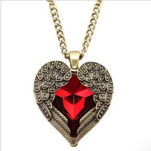 Angel Wing Pendant Red Crystal Heart Necklace Rhinestone Peach Heart Wings Long Sweater Necklace Female Jewelry 2021 2024 - buy cheap