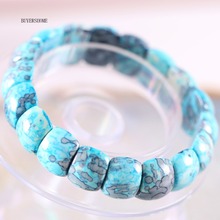 Envío Gratis joyería hecha a mano pulsera elástica con cuentas para mujer piedra azul Natural océano 8 "H927 2024 - compra barato