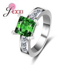 Anninversary Gift 925 Sterling Silver Party Rings Women Girls Wedding Jewelry Square Green Cubic Zirconia 2024 - buy cheap