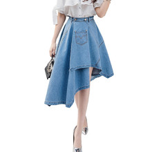 Women's denim skirt 2018 summer new high waist sexy female skirt irregular denim ladies skirt cw366 2024 - buy cheap