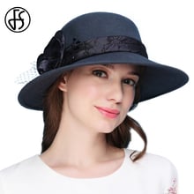 FS Winter 100% Wool Felt Wide Brim Fedora For Women Elegant Church Dresses Hats With Handmade Silk Flower Sombrero Blanco Mujer 2024 - buy cheap