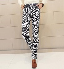 S-6XL!! Frete grátis!! Moda masculina calças casuais personalidade zebra impressão calças magras calças masculinas trajes ds 2024 - compre barato