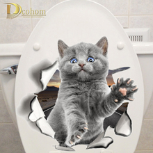 Adesivo de parede de gato com desenhos animados, diversos animais gatinhos 3d vívidos, decorações para quarto de criança, banheiro, descascar & vara adesivos de vaso sanitário 2024 - compre barato