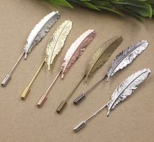 52x12mm Blank Feather shape Brooch Pins w/ a Stopper Safety-pin Settings Multi-color Metal Brooches Bases Findings Wholesale 2024 - buy cheap