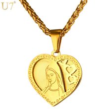 U7 Brand Heart Necklace & Pendant For Women Gold Color Stainless Steel Catholic Religious Mother Virgin Mary Jewelry Gift P724 2024 - buy cheap