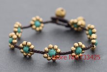 Daisy Braided Bracelet with waxed cord weaved,thai style brass bracelet for women,5pcs/lots free shipping 2024 - buy cheap