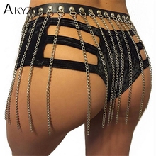 AKYZO Metal Chain Patchwork Tassel Mini Skirt Women Punk Hollow Out Leather Waist Belt Nightclub Party Outfit Short Skirts 2024 - buy cheap