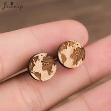 Jisensp Handmade Globe Map Earrings for Women Men Jewelry Gift Geometric Round Wooden Earrings Female Christmas Accessories 2024 - buy cheap