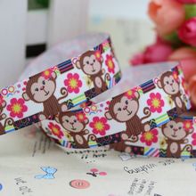 7/8'' Free shipping monkey printed grosgrain ribbon hair bow diy party decoration wholesale OEM 22mm B297 2024 - buy cheap