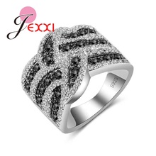 Luxury 925 Sterling Silver Wedding Rings For Women Paved Black&Clear Cubic Zircons Crystal Fashion Party Bague Bijoux 2024 - buy cheap