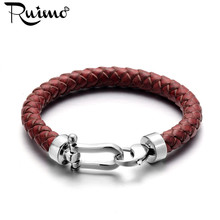 Ruimo horse bracelet 316l aço inoxidável ferradura fivela pulseira de couro tecido masculino 2024 - compre barato