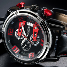 MEGIR Creative Big Dial Military Sport Men Watches Waterproof Genuine Leather Quartz Wrist Watch Clock For Men Relogio Masculino 2024 - buy cheap