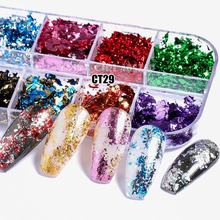 12 Grid/Set Glitter Laser Aluminum Irregular Holographic Foil Sequin Powder Nail Art Mirror Flake Paillette Manicure DIY CT29 2024 - buy cheap