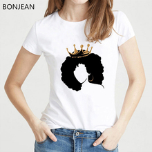 Рубашка женская с принтом меланина, рубашка с золотой короной и вьющимися волосами для девушек, футболка с принтом, женская одежда, tumblr, летний топ, женская футболка феминиста 2024 - купить недорого