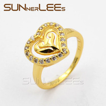 SUNNERLEES High Quality New Fashion Jewelry Women Girl Engagement Gift Heart-Shaped Clear Cubic Zirconia Gold-Color Rings R45 Y 2024 - buy cheap