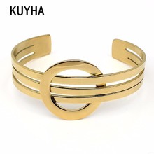 Punk Style Wide Cuff Bracelet Circle Charm Buckle Gold Color Stainless Steel Bangles Bracelets For Women Bracelet Jewelry 2024 - buy cheap