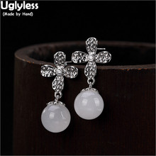 Uglyless Real 925 Sterling Silver Handmade Knocking Surface Flower Earrings for Women Natural Jade Balls Earrings Fine Jewelry 2024 - compre barato