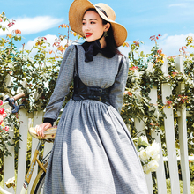 2019 Winter Palace Style Women's High Waist Plaid Dress Long Sleeve French Vintage 50s60s Audrey Hepburn Vintage Party Dresses 2024 - buy cheap
