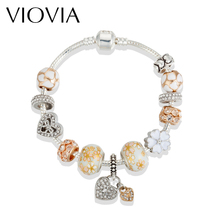 VIOVIA Heart Charm Bracelet Locks Flowers Beads Bracelets & Bangle Beads for Jewelry Making Diy Jewelry Pulseras Feminina B16172 2024 - buy cheap