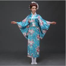 Японское сексуальное юката с Obi женское сатиновое кимоно Haori, новинка, платье для вечеринки, костюм для танцев с цветами, один размер 2024 - купить недорого