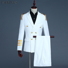 White Double Breasted Tassel Epaulet 2 Piece Suit Men 2019 New Mens Party Prom Captain Show Military Style Suits Costume Homme 2024 - buy cheap