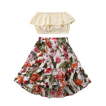От 1 до 6 лет, детский короткий топ с открытыми плечами для маленьких девочек, юбка с цветочным принтом, комплекты из 2 предметов, летняя одежда 2024 - купить недорого