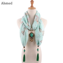 Ahmed Vintage Printed Cotton Tassel Scarf Necklaces for Women Fashion Bohemian Statement Necklace Wholesale 2024 - buy cheap