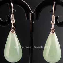 Free Shipping Beautiful Green Aventurine Round Water Drop Beads Earring PC4135 2024 - buy cheap