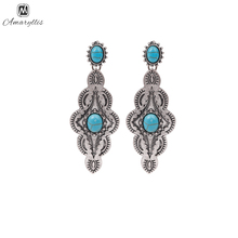 Amaiyllis Gypsy Carved Geometric Stud Earrings For Women Bohemia Synthetic Turquosie Statement Post Earrings Long Retro Earrings 2024 - buy cheap