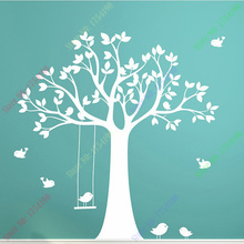 Новинка, Детская Наклейка на стену в виде дерева, раскачивающиеся птицы, дерево, наклейки на стену для детской комнаты, «сделай сам», обои на дерево, детские украшения на стену 2024 - купить недорого