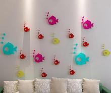 Adesivo de parede 3d três-dimensional acrílico cristal, adesivo de parede para quarto infantil bolha de peixe com desenhos animados, cores de doces 2024 - compre barato