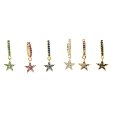 Pendientes colgantes con forma de estrella para niña y mujer, aretes brillantes incrustados en rojo, azul, verde, blanco, CZ, elegante, lleno de oro, joyería para la oreja, venta al por mayor 2024 - compra barato