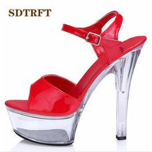 SDTRFT Crossdress zapatos Plus:34-44  Ankle Strap pumps women's shoes 15cm thin high-heeled transparent crystal platform sandals 2024 - buy cheap