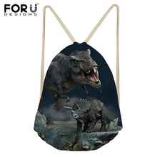 Forudesigns 2018 moda leve saco de cordão 3d dinossauro impresso escola mochila saco de viagem para homens crianças saco de escola 2024 - compre barato