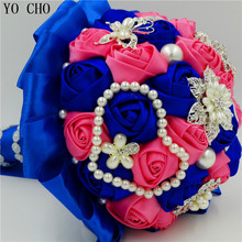 Artificial wedding bouquets bead crystal rhinestone pearl bouquet luxury jewelry wedding royal blue flower bridal bouquets 2024 - buy cheap