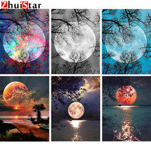 Pintura con diamantes de imitación, cuentas cuadradas, Luna, imágenes de bordado de diamantes, punto de cruz escénica, regalo de mosaicos, WHH 2024 - compra barato