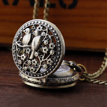 Vintage Hollow Pocket Watch 1Pc Small Bird Flower Pattern Quartz Hour Arabic Numberals Dial Pendant Chain Necklace Boy Watches 2024 - buy cheap