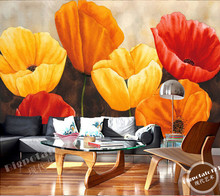 The custom 3D murals,Beautiful yellow red tulips bloom painting papel de parede,living room sofa TV wall bedroom wall paper 2024 - buy cheap