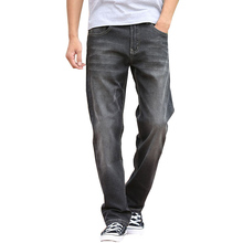 Calças jeans largas masculinas, primavera e verão, stretch reto, cinza, tamanho grande, moças, calça clássica casual 2024 - compre barato